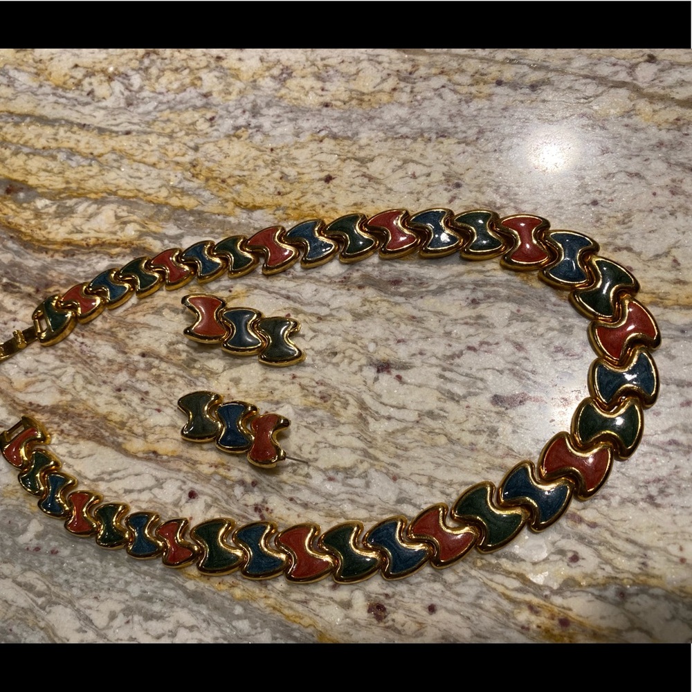 Enamel Necklace and Earring Set